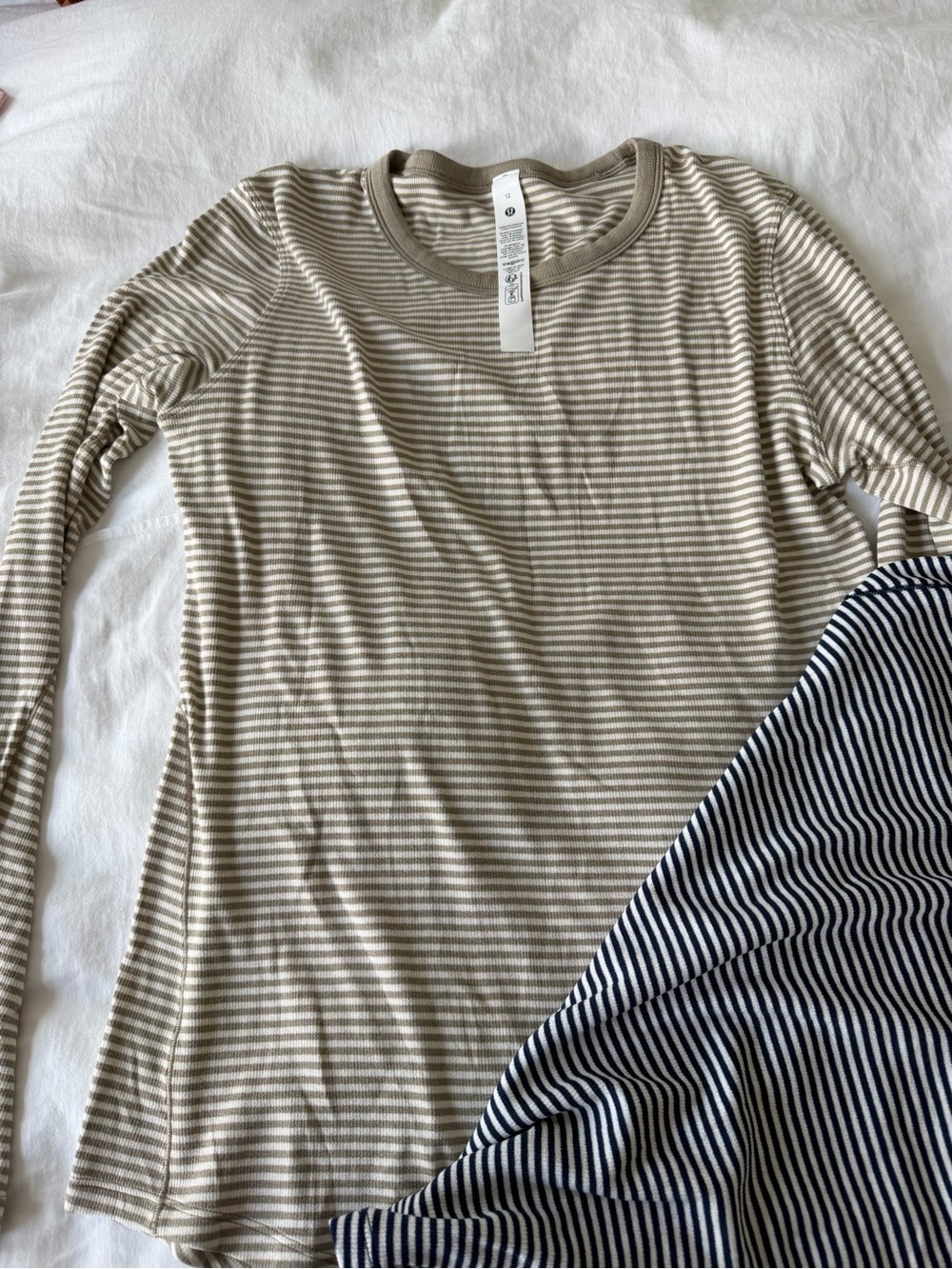 Lulu hold tightStriped Long Sleeve Tee in Beige and White
